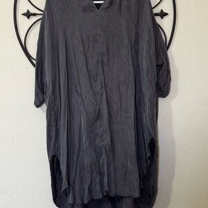 Gray Oversized Boxy Tunic with Cuffed Sleeves